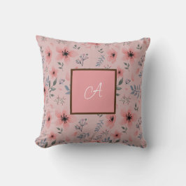 Monogram Enkel Vintage Rosa Flower Birthday Kudde