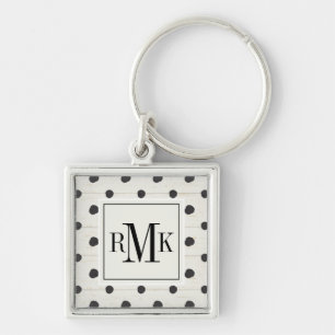 Monogram Enkla tecken Steg 3 Fyrkantig Silverfärgad Nyckelring