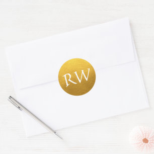 Monogram-etikett för chic-skript, första Guld Runt Klistermärke