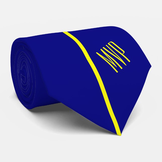 Monogram | Ett enda Lodrät Gult Rand på flottan Slips (Rullad)