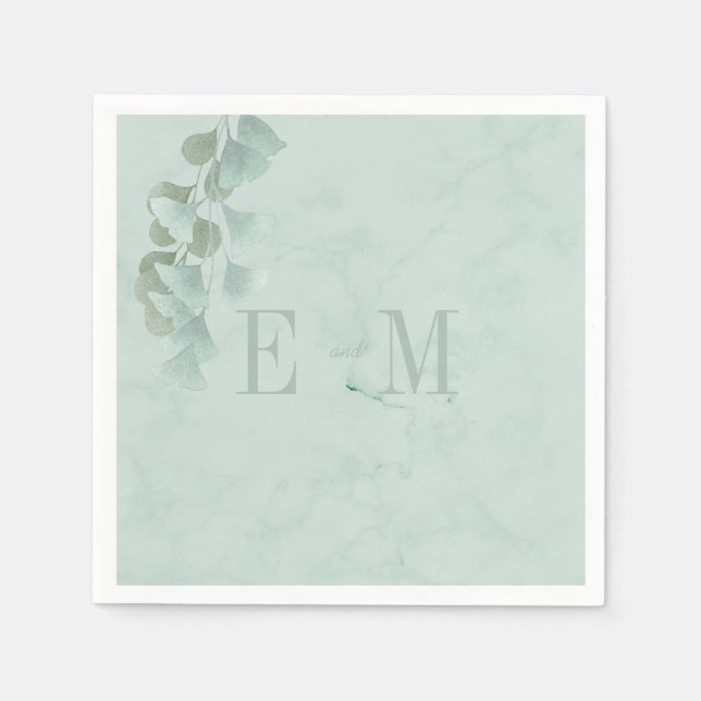 Monogram Eucalyptus Foliage Chic Bröllop Pappersservett (Framsidan)