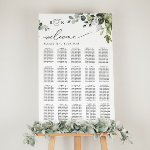 Monogram Eucalyptus Greenery Bröllop-sätesdiagram Poster