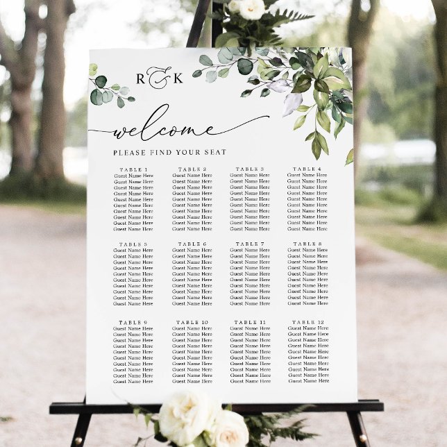 Monogram Eucalyptus Greenery Bröllop-sätesdiagram Poster (Skapare uppladdad)