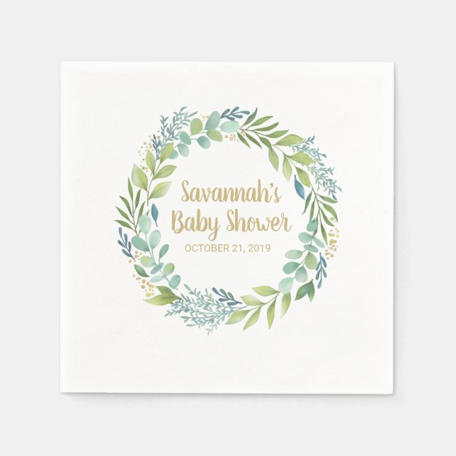 Monogram Eucalyptus Greenery WAN Baby Shower Pappersservett (Framsidan)