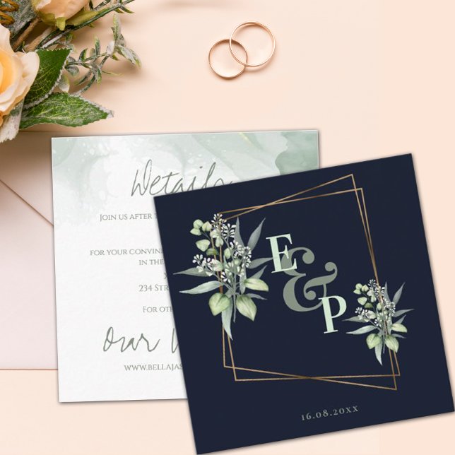 Monogram Eucalyptus Löv Cute Greenery Bröllop E Tilläggskort (Skapare uppladdad)
