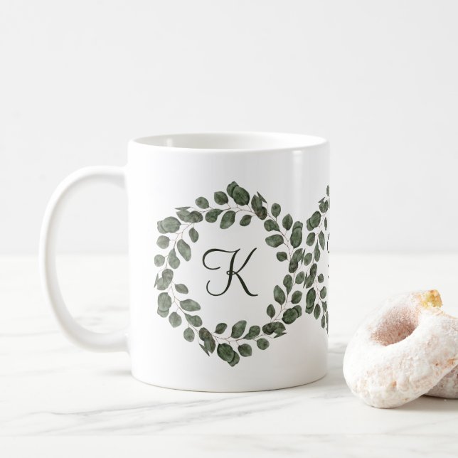 Monogram Eucalyptus Löv Elegant Modern Kaffemugg (Med munk)