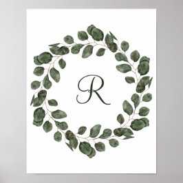 Monogram Eucalyptus Löv Elegant Modern Poster