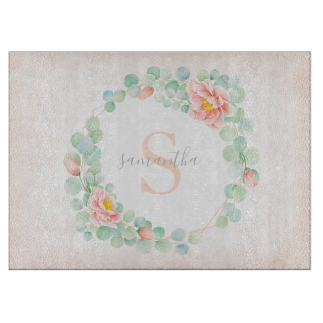 Monogram Eucalyptus Löv Peony Blommigt Peach Sage (Framsidan)