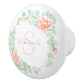 Monogram Eucalyptus Löv Peony Blommigt Peach Sage Knopp