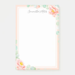 Monogram Eucalyptus Löv Peony Blommigt Peach Sage Post-it Block