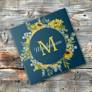 Monogram Eucalyptus Solrosblå Kakelplatta