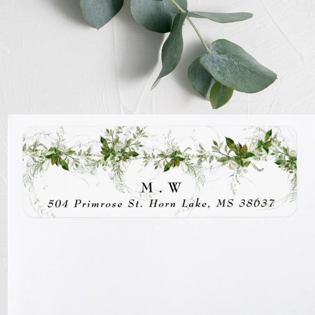 Monogram Eucalyptus vattenkuvert från Bröllop Returadress Etikett (Skapare uppladdad)