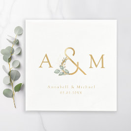 Monogram, eukalyptus Ampersand, White & Guld Pappersservett