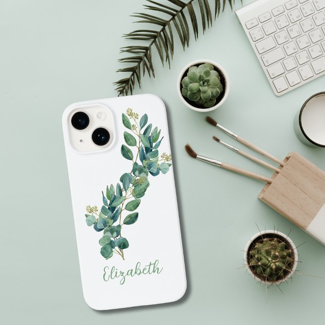 Monogram Eukalyptus Botanisk Grönska  (Eucalyptus Greenery Botanical Monogrammed iPhone Case)