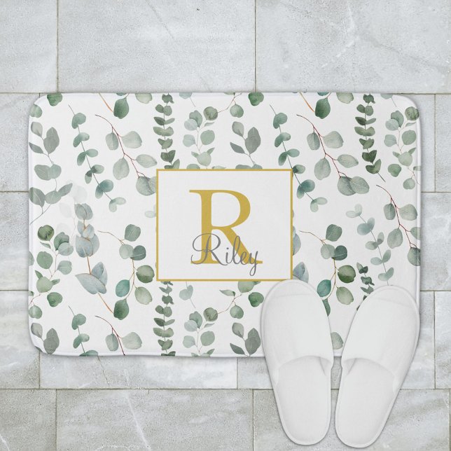 Monogram Eukalyptus Mönster Badrumsmatta (In situ bathroom floor)