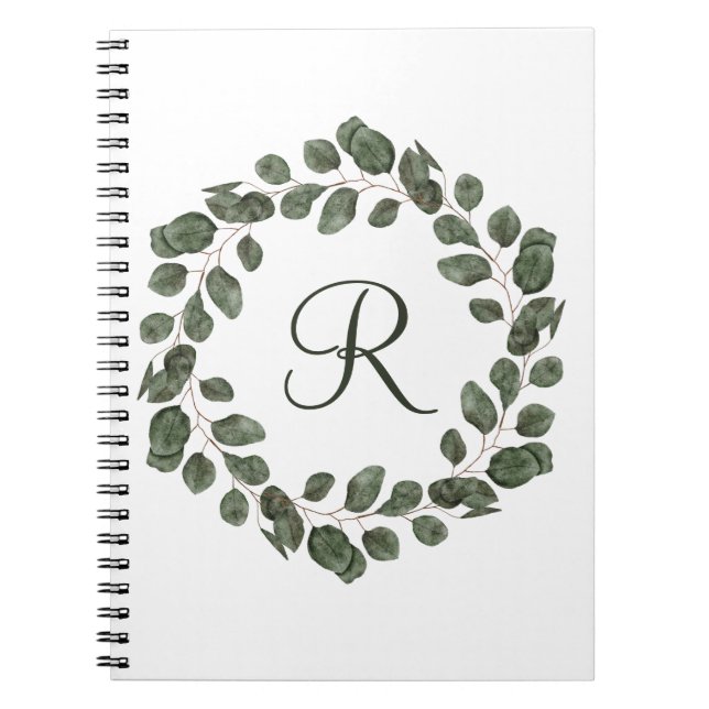 Monogram Eukalyptusblad Elegant Modern  Anteckningsbok (Framsidan)