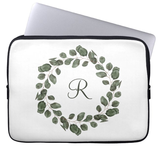 Monogram Eukalyptusblad Elegant Modern  Laptop Fodral (Framsidan)