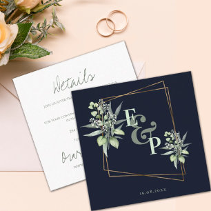 Monogram Eukalyptusblad Snygg Grönska Bröllop Tilläggskort