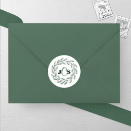 Monogram Evergreen Wandefrand Bröllop Runt Klistermärke