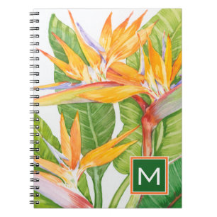 Monogram Exotiska blommor Vattenfärg Anteckningsbok Med Spiral