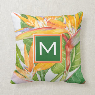 Monogram  Exotiska blommor Vattenfärg Kudde