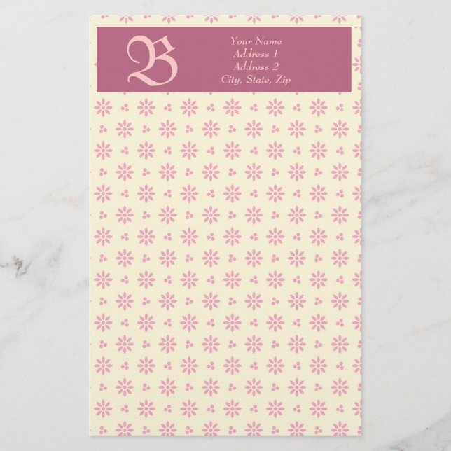 Monogram Eyelet Ecru & Rosa Stationery Brevpapper (Framsida)