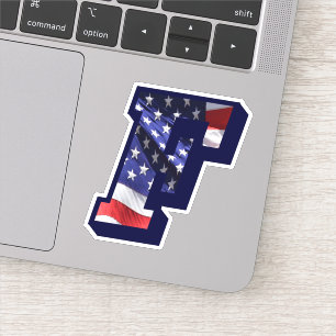 Monogram F American Flagga Brev F Initial USA Klistermärken