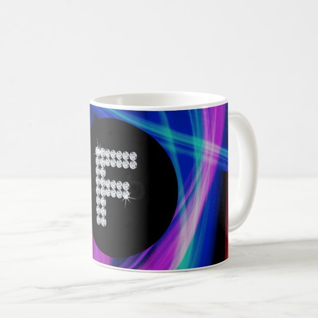 Monogram F Diamond Neon Colorful Background Bling Kaffemugg (Framsida höger)