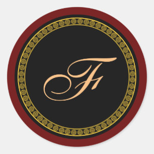 Monogram "F" guld-färgad-skript Runt Klistermärke