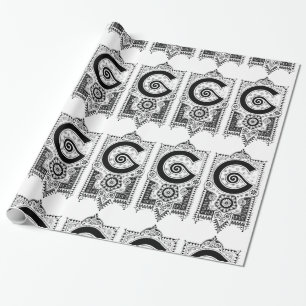 Monogram F. initial Black and White Art Deco Presentpapper