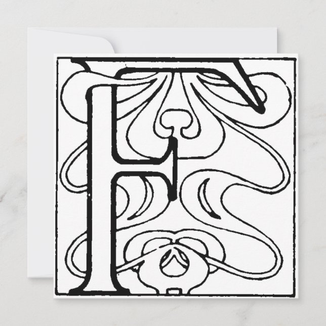 Monogram F. Initial svart och vit Blommigt Art Dec (Framsida)