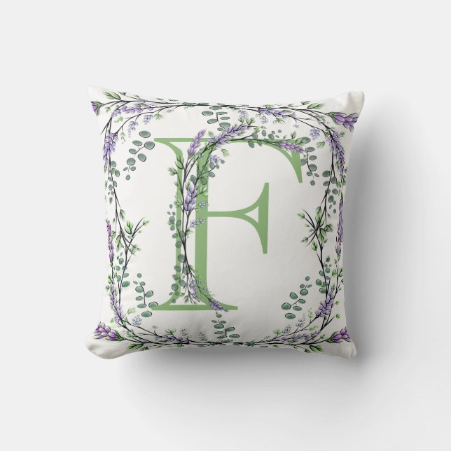 Monogram F Lavender Eucalyptus Kudde (Framsida)