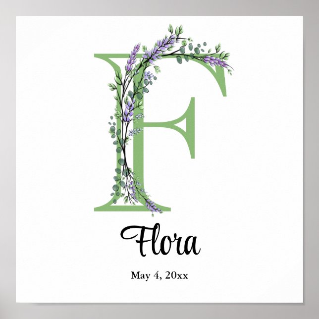 Monogram F Lavender Eucalyptus Poster (Framsidan)