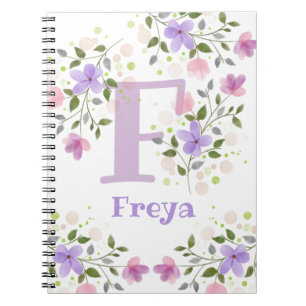 Monogram F & Namn Freya med blommor Anteckningsbok