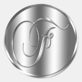 Monogram F Silver Färg bröllopsinbjudan Helgdag Runt Klistermärke