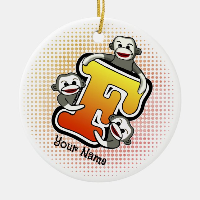 Monogram F Strumpmonkey  Julgransprydnad Keramik (Framsidan)