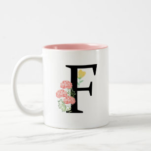 Monogram F Watercolor Blommigt Spray Modern Chic Två-Tonad Mugg
