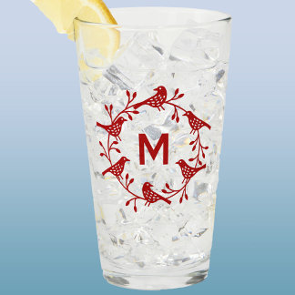 Monogram Fågel och Flower Scandinavian Wandan Glaskopp