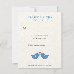 Monogram Fåglar Bröllop RSVP/Svars Kort