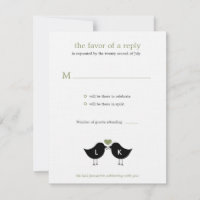 Monogram Fåglar Bröllop RSVP/Svars Kort - Sage