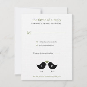 Monogram Fåglar Bröllop RSVP/Svars Kort - Sage