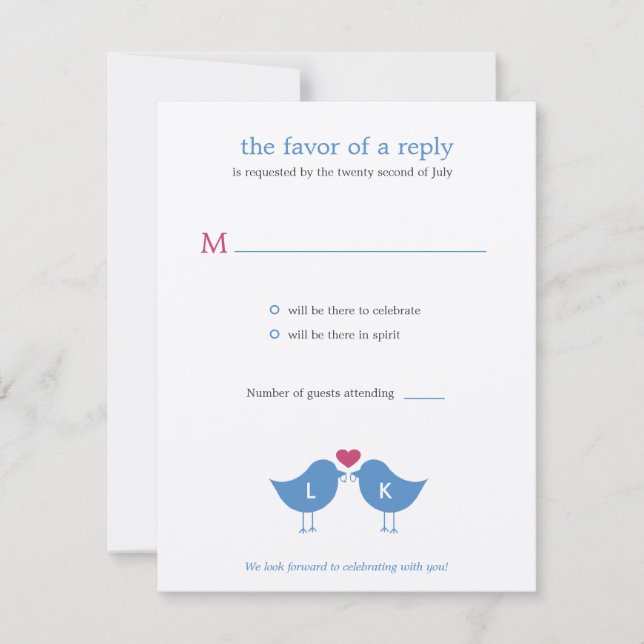 Monogram Fåglar Bröllop RSVP/Svarsbrev OSA Kort (Framsida)
