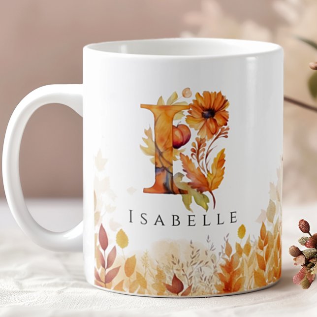 Monogram Fall Foliage Brev I Kaffemugg (Skapare uppladdad)