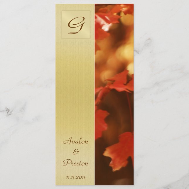 Monogram Fall Leaf Bröllopsprogram-inbjudan Program (Framsida)