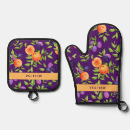 Monogram Fall Peache Plum Lila Grönt Cute Frukt