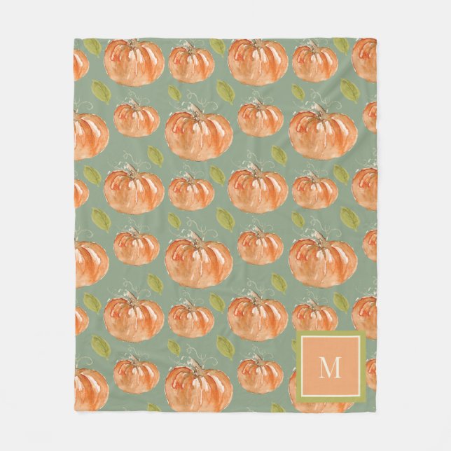 Monogram Fall Pumpkin Mönster Fleecefilt (Framsidan)