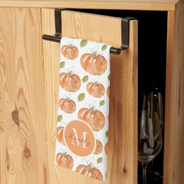 Monogram Fall Pumpkin Patch Kökshandduk (Thirds Fold)