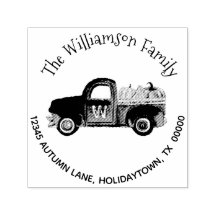 Monogram Fall Pumpkin Rustic Lastbil Returadress