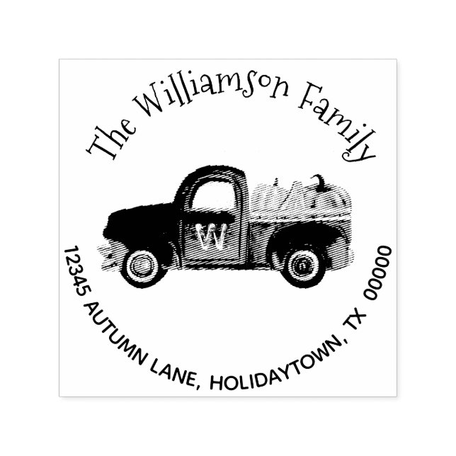 Monogram Fall Pumpkin Rustic Lastbil Returadress Självfärgande Stämpel (Design)