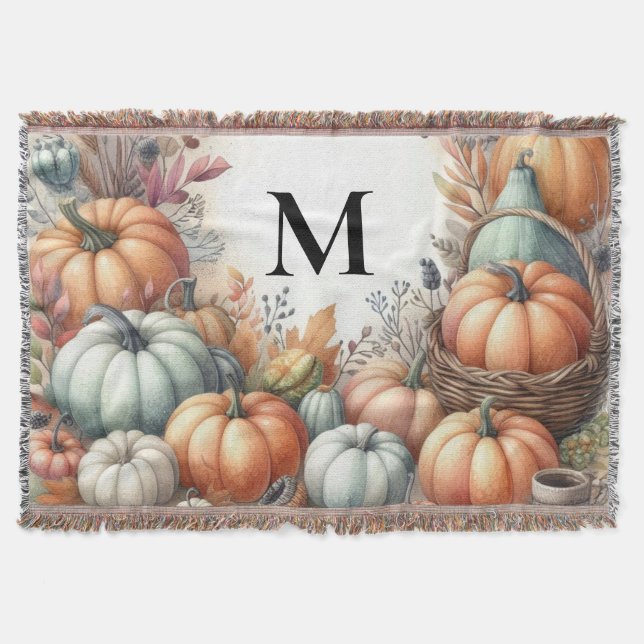 Monogram Fall pumpor pastel färg vattenfärg Filt (Framsidan)